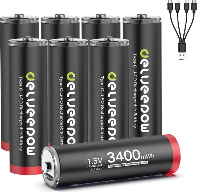 Delyeepow Rechargeable USB-C Mignon AA, 8er-Pack