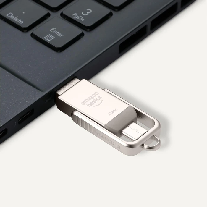 AmazonBasics Dual Thumb Drive Memory Stick 128GB Champagner-Silber, USB-A + USB-C, USB 3.2 Gen 1×1