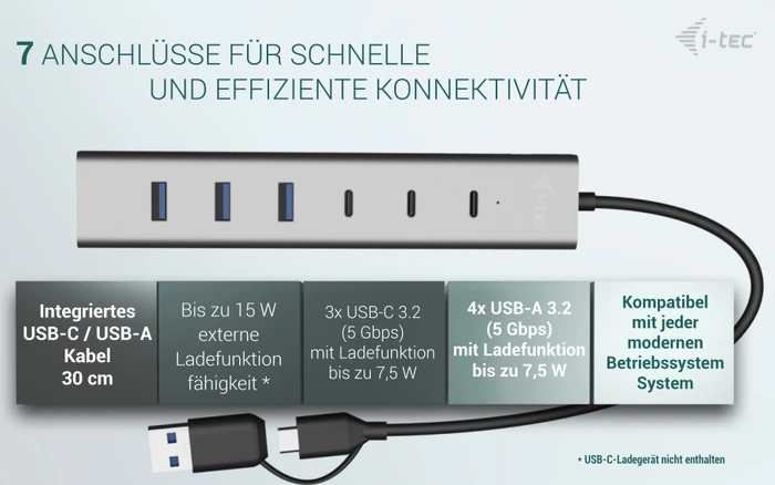 i-tec Charging Metal HUB 7 port, USB-C/USB-A 3.0 [Stecker]