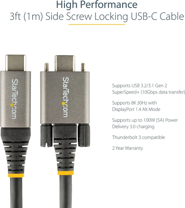 StarTech USB 3.1 Kabel mit Seitenschraubverriegelung, USB-C 3.1 [Stecker]/USB-C 3.1 [Stecker, verschraubbar] schwarz, 1m