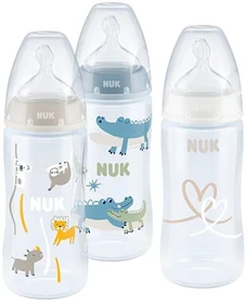 NUK First Choice Plus mit Temperature Control Trinkflaschen-Set, safari blau, 3-tlg.