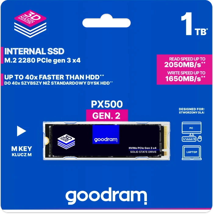 goodram PX500 GEN.2 1TB, M.2 2280 / M-Key / PCIe 3.0 x4, Kühlkörper