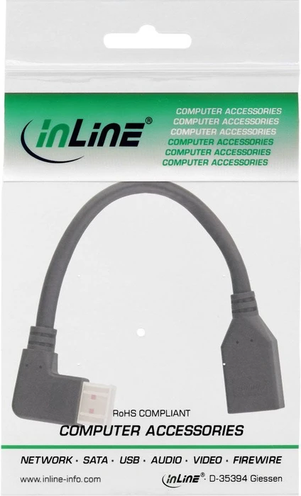 InLine DisplayPort 1.4 Verlängerungskabel 8K4K gewinkelt links schwarz, 0.15m