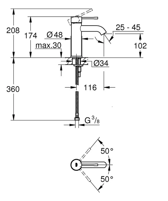 Grohe Essence Einhand-Waschbeckenarmatur 1/2" S-Size hard graphite