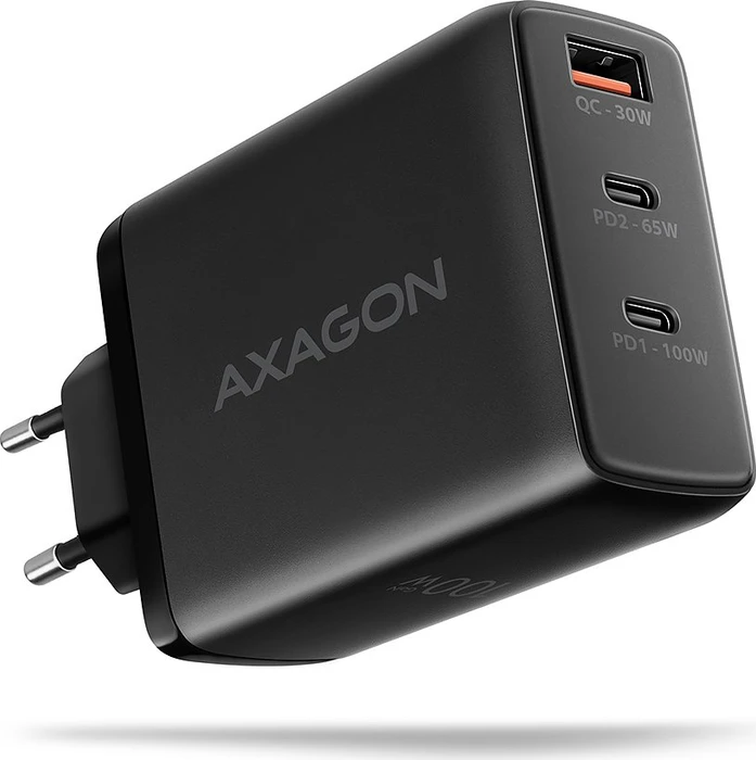 Axagon ACU-DPQ100 PD3.0 & QC4+ 3x OUTPUTS Wall Charger 100W schwarz