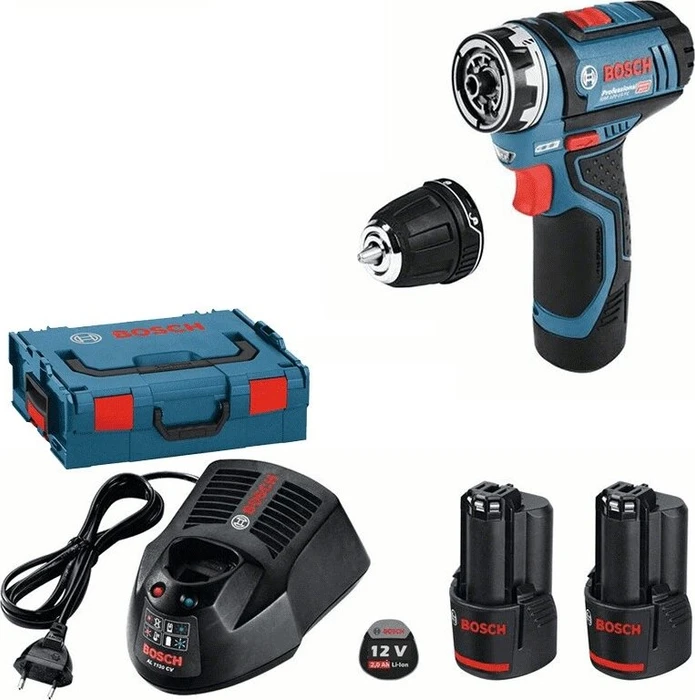 Bosch Professional GSR 12V-15 FC FlexiClick Akku-Bohrschrauber inkl. L-Boxx + 2 Akkus 2.0Ah