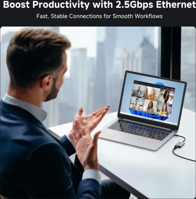 Cable Matters 2.5G LAN-Adapter mit 140W Power Delivery, RJ-45, USB-C 3.0 [Stecker]