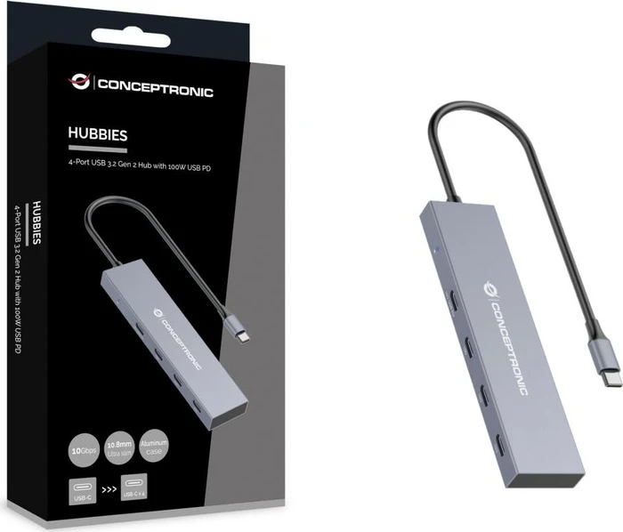Conceptronic 4 Port USB 3.1 Hub mit 100W USB PD, USB-C 3.1 [Stecker]