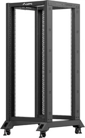 Lanberg Open Rack Series 19" Open Frame Rack 27HE, 4-Pfosten, mit Rollen, Flat Pack, tiefenverstellbar, 430-590mm, RAL 9004, 800mm tief