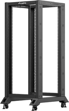Lanberg Open Rack Series 19" Open Frame Rack 27HE, 4-Pfosten, mit Rollen, Flat Pack, tiefenverstellbar, 430-590mm, RAL 9004, 800mm tief