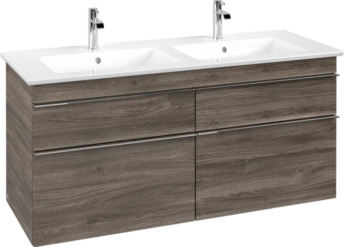 Villeroy & Boch Venticello Waschbeckenunterschrank für Becken mittig 4 Auszüge 1253x590x477mm stone oak/chrome