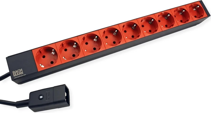 Bachmann 19" IT PDU Basic, 1HE, 9-fach, 230V, schwarz/rot, 2m