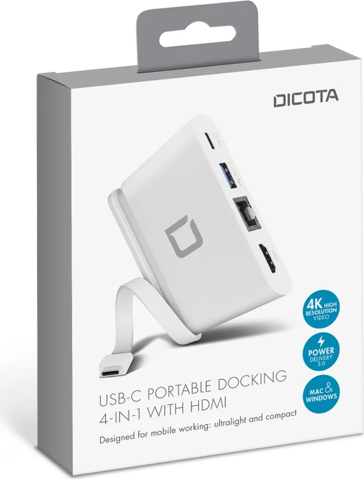 Dicota USB-C Portable Docking 4-in-1 HDMI, RJ-45, USB-C 3.0 [Stecker]