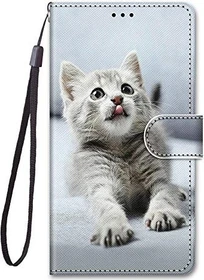 CUAgain PU-Leder Silikon Hülle für iPhone 12 Mini Katze grau