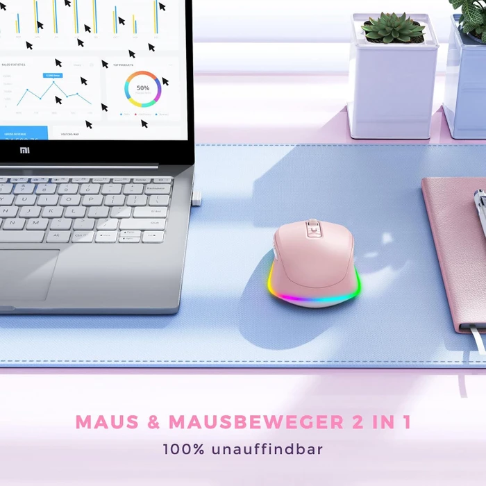 Seenda Rechargeable Wireless RGB Mouse mit Jiggler-Funktion, rosa, USB