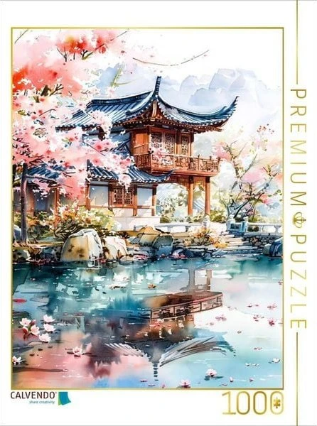 Calvendo Tempelanlage zur Kirschblüte in China. Aquarellmalerei
