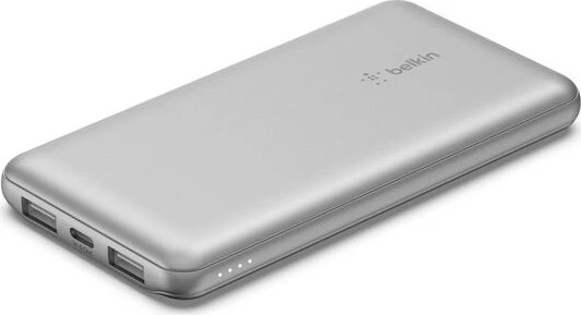 Belkin BoostCharge 3-Port Power Bank 10K + USB-A/USB-C Cable silber