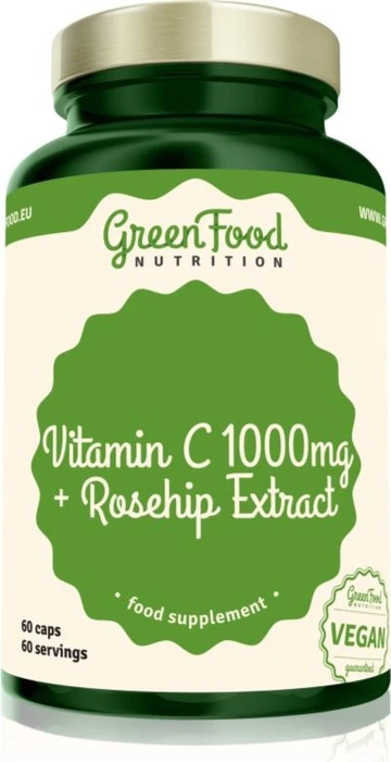 GreenFood Vitamin C1000 + Hagebutten Kapseln, 60 Stück