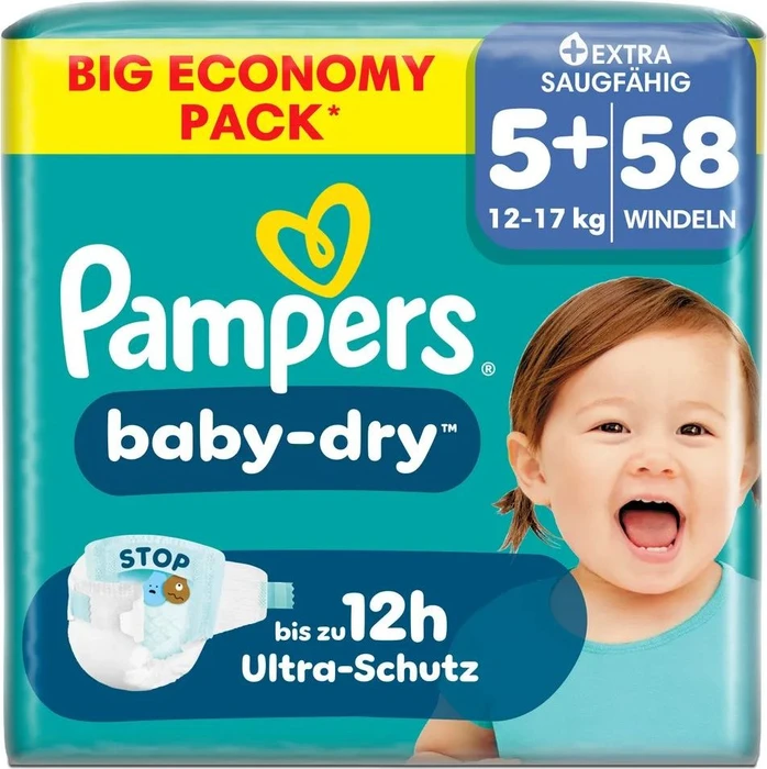 Pampers Baby-Dry Gr.5+ Einwegwindel, 12-17kg, 58 Stück