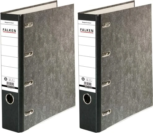 Falken Karton Doppelordner 4-Ring A4, 70mm, A5, quer, schwarz