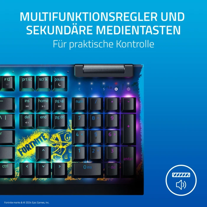 Razer BlackWidow V4 X, Fortnite Edition, Razer YELLOW Linear Gen-3, USB, DE
