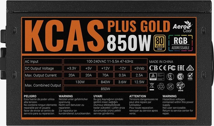 AeroCool KCAS PLUS GOLD 850W, ATX 2.52