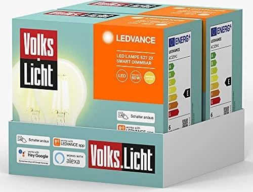 Osram Ledvance SMART+ BT Classic "Volkslicht" A60 60 6W/827 E27, 4 Stück