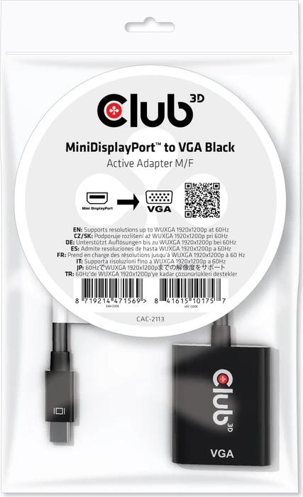 Club 3D Mini DisplayPort 1.1a [Stecker] auf VGA [Buchse] Adapterkabel, 22cm