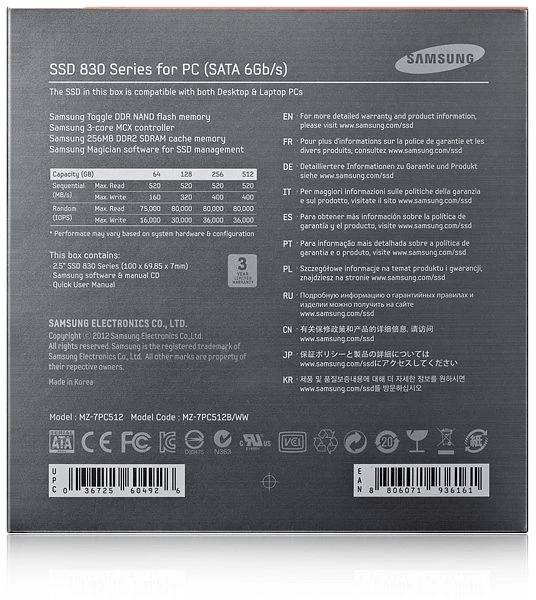 Samsung SSD 830 512GB, 512B, 2.5" / SATA 6Gb/s