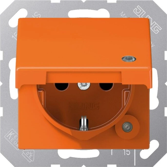 Jung Serie A Steckdose mit Klappdeckel, Funktionsanzeige, orange