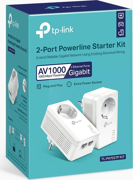 TP-Link Powerline AV1000 Passthrough Starter Kit, HomePlug AV2, 2x RJ-45, 2er-Pack