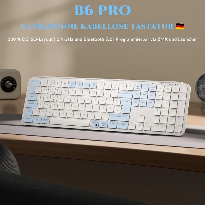 Keychron B6 Pro Ultra-Slim Wireless, Vintageblau, USB/Bluetooth, FR