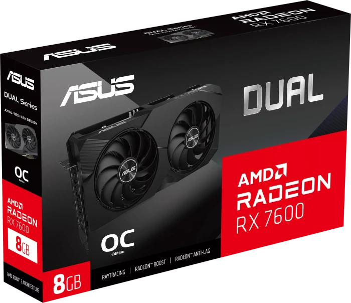 ASUS Dual Radeon RX 7600 OC, DUAL-RX7600-O8G, 8GB GDDR6, HDMI, 3x DP