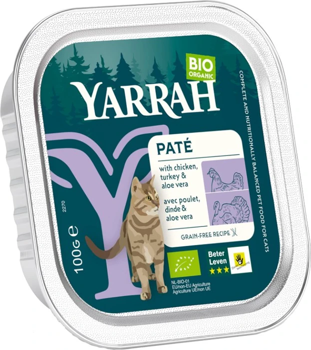 Yarrah Organic Cat Food Pâté with Chicken and Turkey, 1.60kg (16x 100g)