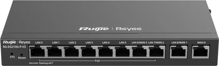 Ruijie Reyee EG200 RG-EG210G-P-V3 Desktop Gigabit Smart Router, 10x RJ-45, 110W PoE+, V3