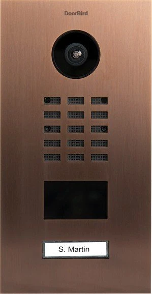 DoorBird D2101V IP Video Türstation mit 1 Ruftaste, Edelstahl V4A, gebürstet, Bronze-Optik, inkl. Unterputzgehäuse