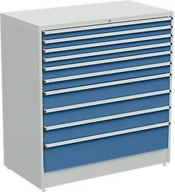 Treston Serie 130 Schubladenschrank, 10 Schubladen, lichtgrau/blau, Container