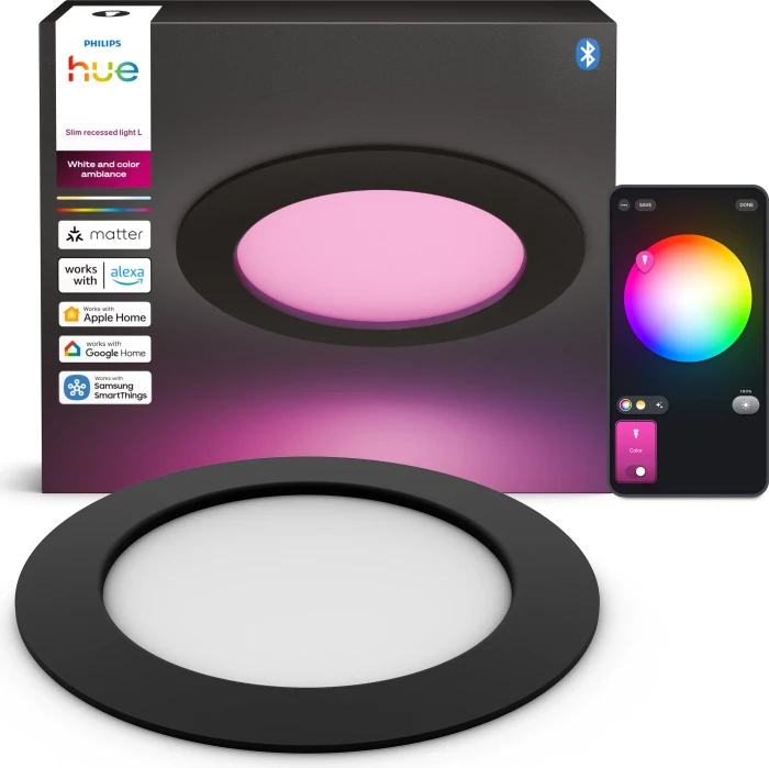 Philips Hue White and Color Ambiance Slim Einbauleuchte 170mm schwarz (929004291301) – Bild 4 von 4