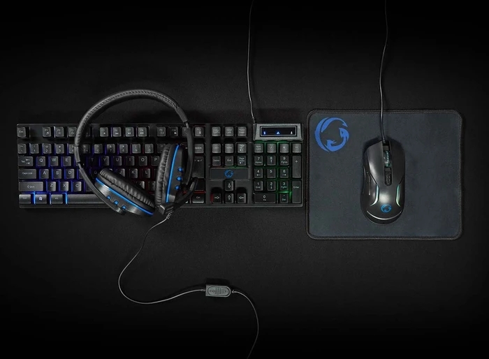 Nedis 5in1 Gaming Combo Kit, Tastatur, Headset, Maus und Mousepad, USB, US