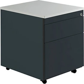 mauser Rollcontainer line, 1x Utensilienauszug, 1x Materialschublade, 1x Hängeregistratur, anthrazitgrau/lichtgrau/anthrazitgrau