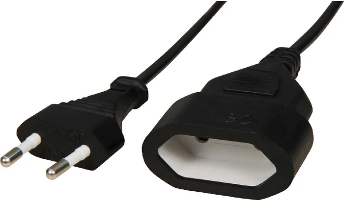 McPower Verlängerungskabel schwarz H03VVH2-F 2x0,75, Euro-Stecker, 5m