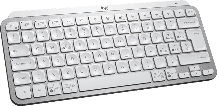 Logitech MX Keys Mini, LEDs weiß, Logi Bolt, Pale Gray, weiß/grau, USB/Bluetooth, IT