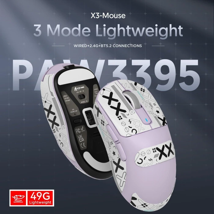 Attack Shark X3 Wireless Gaming Mouse lila, inkl. Grip Tape, USB/Bluetooth