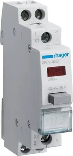 Hager Taster 16A 1 Schließer + 1 Öffner 230V AC mit Leuchtmelder rot 1PLE