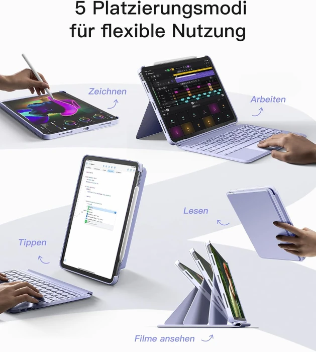 Inateck Abnehmbare Tastatur für iPad Air 4/iPad Air 5/iPad Air 6/iPad Pro 11", violett, DE