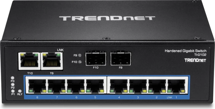 TRENDnet TI Hardened Industrial Railmount Gigabit Switch, 8x RJ-45, 2x RJ-45/SFP