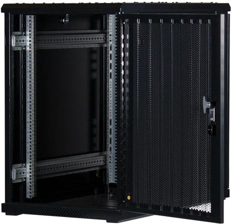 Rockstable 19" Serverschrank 18HE, Gitternetztür, IP2X, schwarz, 1000mm tief