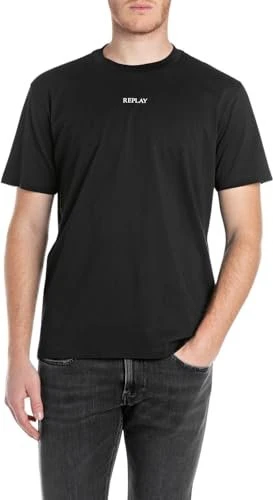 Replay Jersey Rundhals T-Shirt kurzarm schwarz (Herren)