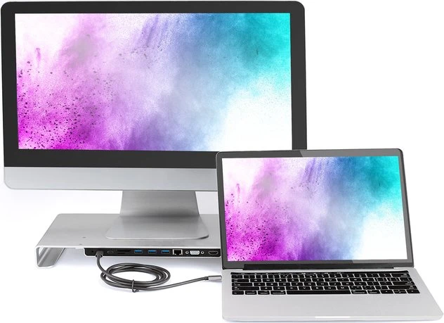 Digitus USB-C Docking Station 11-in-1 mit Aluminium Monitor Stand, silber