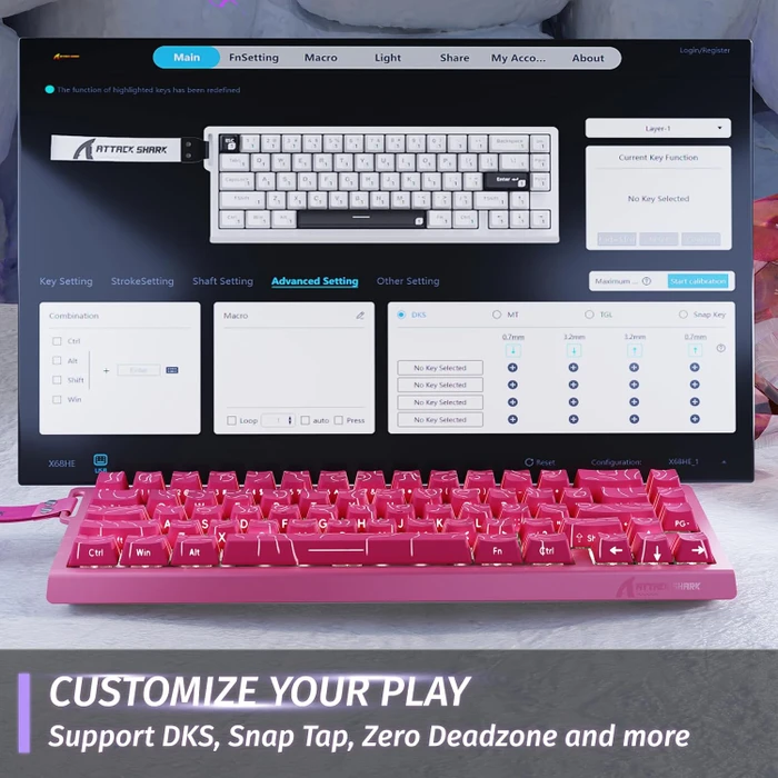 Attack Shark X68 HE Rapid Trigger Keyboard, rosa mit Kontur, LEDs RGB, Outemu White Jade Magnetic, USB, US